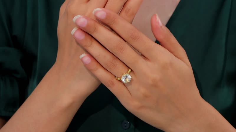 Brazilian Petalite and White Zircon Ring in 18K Vermeil Yellow Gold Over Sterling Silver (Size 10.0) 3.40 ctw