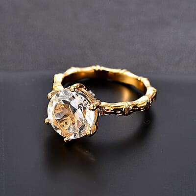 Brazilian Petalite and White Zircon Bamboo Ring in 18K Vermeil Yellow Gold Over Sterling Silver (Size 10.0) 3.40 ctw