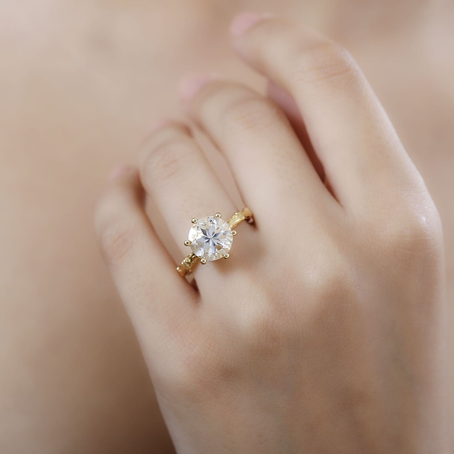 Brazilian Petalite and White Zircon Bamboo Ring in 18K Vermeil Yellow Gold Over Sterling Silver (Size 10.0) 3.40 ctw