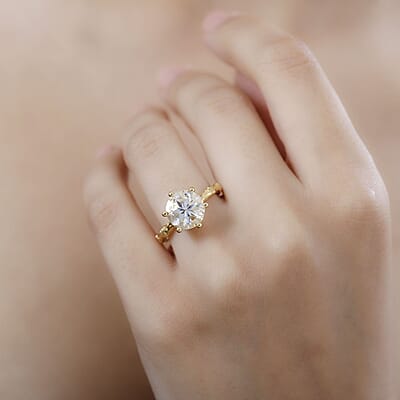 Brazilian Petalite and White Zircon Bamboo Ring in 18K Vermeil Yellow Gold Over Sterling Silver (Size 10.0) 3.40 ctw
