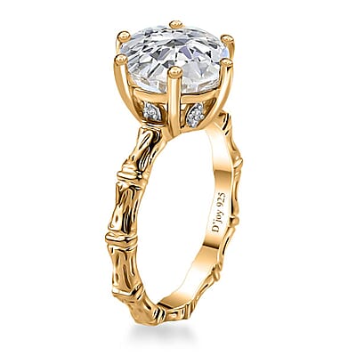 Brazilian Petalite and White Zircon Bamboo Ring in 18K Vermeil Yellow Gold Over Sterling Silver (Size 10.0) 3.40 ctw