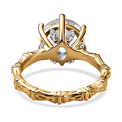 Brazilian Petalite and White Zircon Bamboo Ring in 18K Vermeil Yellow Gold Over Sterling Silver (Size 10.0) 3.40 ctw