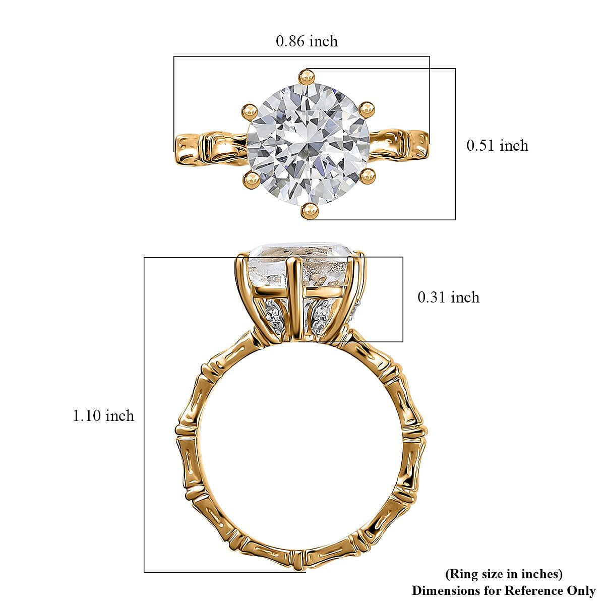 Brazilian Petalite and White Zircon Bamboo Ring in 18K Vermeil Yellow Gold Over Sterling Silver (Size 10.0) 3.40 ctw