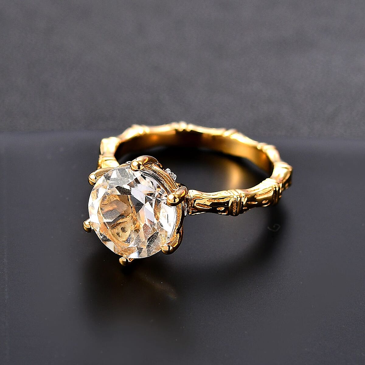 Brazilian Petalite and White Zircon Bamboo Ring in 18K Vermeil Yellow Gold Over Sterling Silver (Size 6.0) 3.40 ctw image number 1
