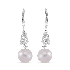 White Edison Pearl Fancy 10.00 ctw Earrings in Rhodium Over Sterling Silver
