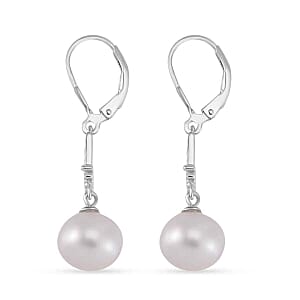 White Edison Pearl Fancy 10.00 ctw Earrings in Rhodium Over Sterling Silver