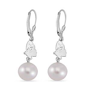 White Edison Pearl Fancy 10.00 ctw Earrings in Rhodium Over Sterling Silver