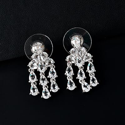 Brazilian Petalite Celebrity Earrings in Rhodium Over Sterling Silver 3.85 ctw