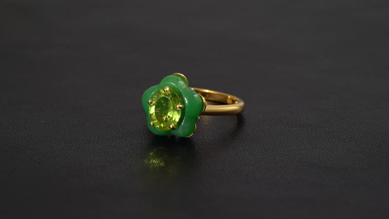 Peridot, Green Jade, Moissanite Floral Ring in 18K Vermeil YG Over Sterling Silver (Size 10.0) 11.60 ctw