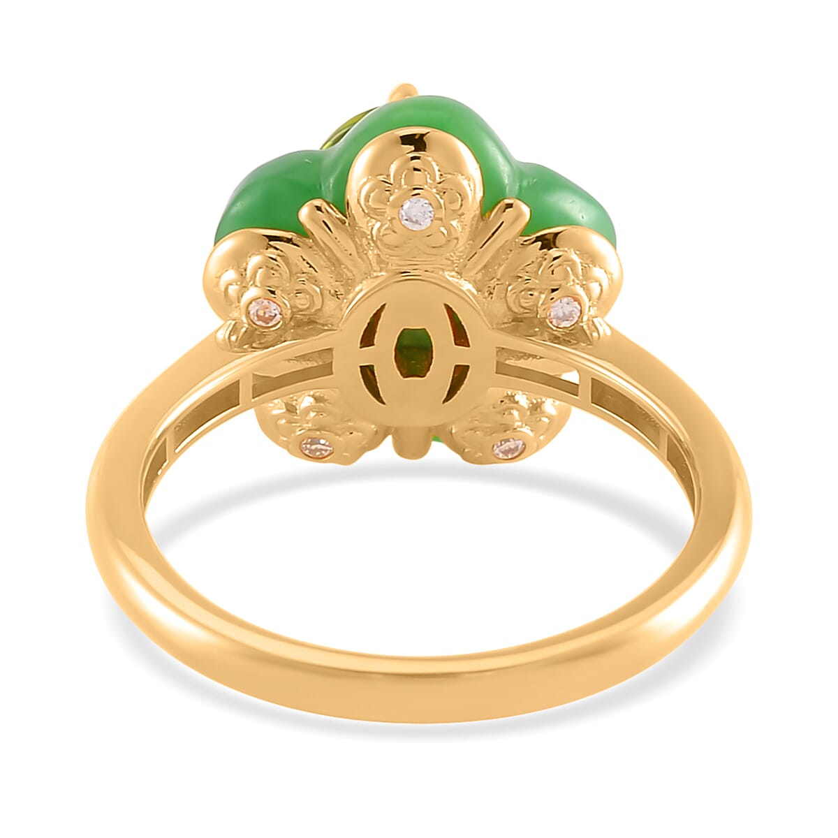 Hebei Peridot, Green Jade (D), Moissanite 11.60 ctw Verdant Blossom Ring in 18K Vermeil Yellow Gold Over Sterling Silver (Size 10.0)