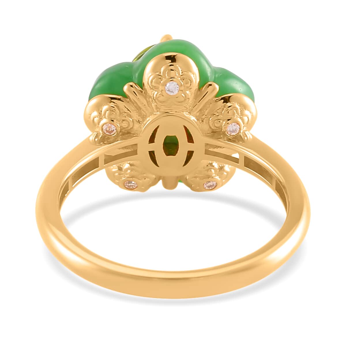 Peridot, Green Jade, Moissanite Floral Ring in 18K Vermeil YG Over Sterling Silver (Size 10.0) 11.60 ctw image number 4