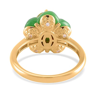 Hebei Peridot, Green Jade (D), Moissanite 11.60 ctw Verdant Blossom Ring in 18K Vermeil Yellow Gold Over Sterling Silver (Size 10.0)