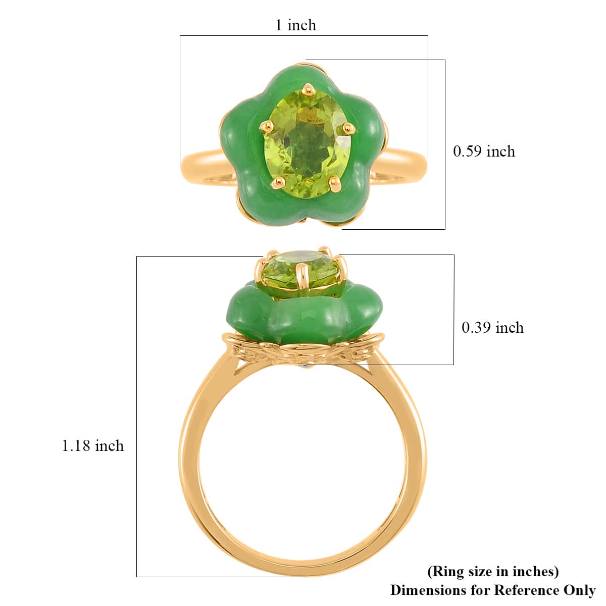 Peridot, Green Jade, Moissanite Floral Ring in 18K Vermeil YG Over Sterling Silver (Size 10.0) 11.60 ctw image number 5