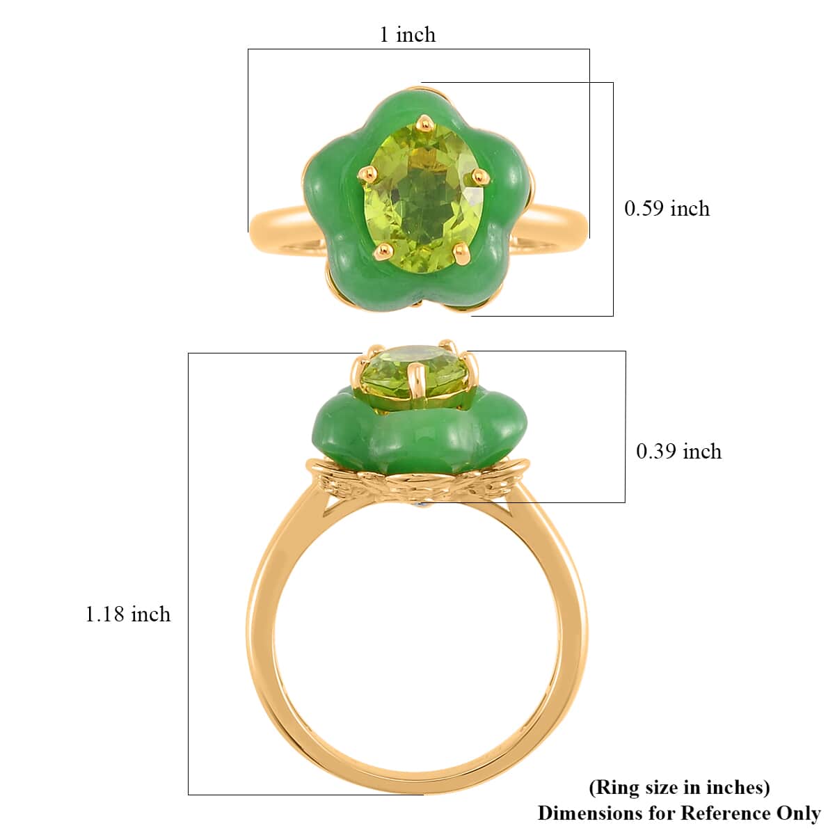 Hebei Peridot, Green Jade (D), Moissanite 11.60 ctw Verdant Blossom Ring in 18K Vermeil Yellow Gold Over Sterling Silver (Size 7.0) image number 5