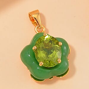 Hebei Peridot and Green Jade (D), Moissanite 11.25 ctw Verdant Blossom Pendant without Chain in 18K Vermeil Yellow Gold Over Sterling Silver
