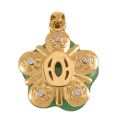 Hebei Peridot and Green Jade (D), Moissanite 11.25 ctw Verdant Blossom Pendant without Chain in 18K Vermeil Yellow Gold Over Sterling Silver