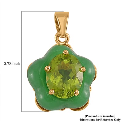 Hebei Peridot and Green Jade (D), Moissanite 11.25 ctw Verdant Blossom Pendant without Chain in 18K Vermeil Yellow Gold Over Sterling Silver