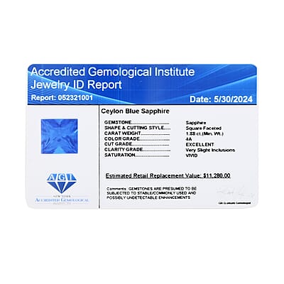 Certified & Appraised AAAA Ceylon Blue Sapphire (Sqr Free Size) 1.70 ctw