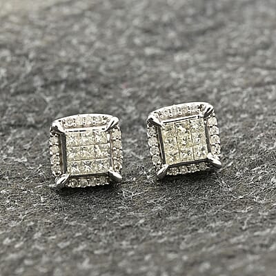 10K White Gold Diamond I2-I3 Earrings 1.00 ctw