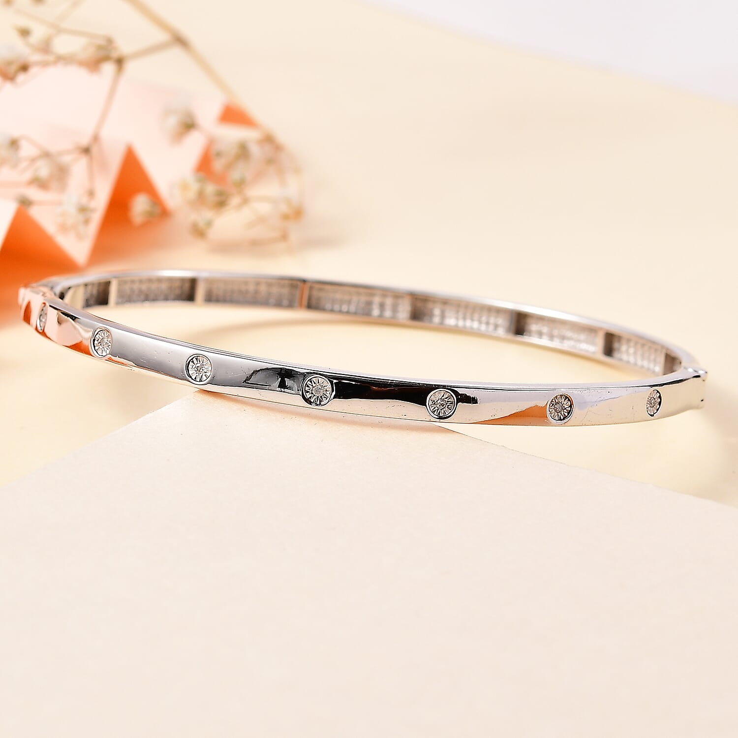 Karis White Diamond Accent Bangle Bracelet (7.25 In) in Platinum Bond