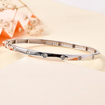 Karis White Diamond Accent Bangle Bracelet (7.25 In) in Platinum Bond