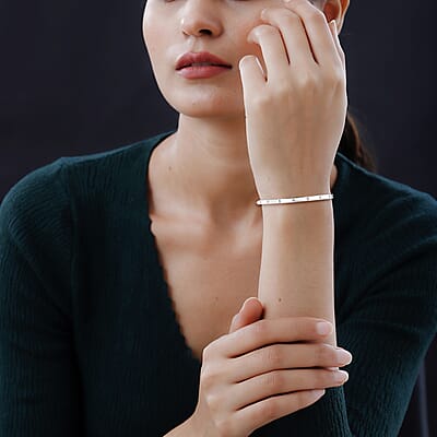 Karis White Diamond Accent Bangle Bracelet (7.25 In) in Platinum Bond
