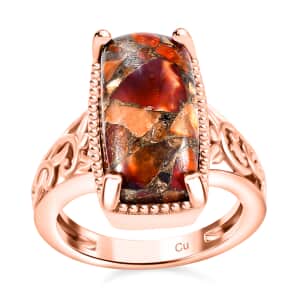 Matrix Fire Opal 4.65 ctw Solitaire Ring in 14K Rose Gold Over Copper with Magnet (Size 10.0)