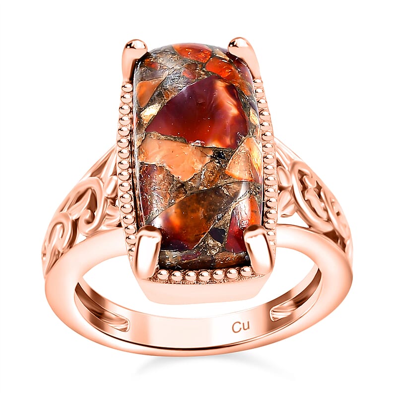 Matrix Fire Opal 4.65 ctw Solitaire Ring in 14K Rose Gold Over Copper with Magnet (Size 10.0)