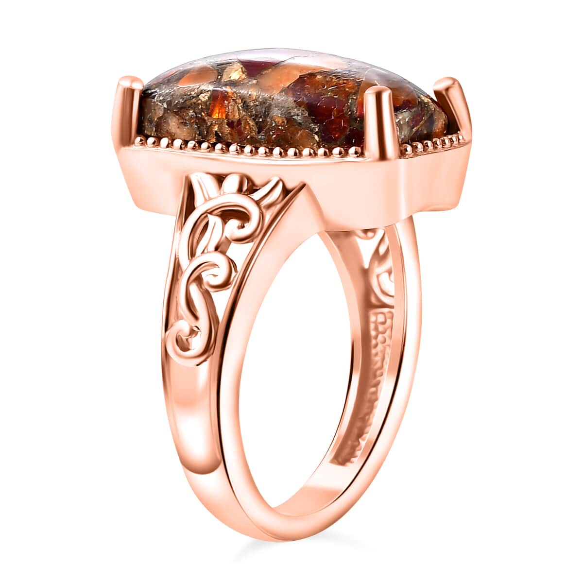 Matrix Fire Opal 4.65 ctw Solitaire Ring in 14K Rose Gold Over Copper with Magnet (Size 10.0) image number 3