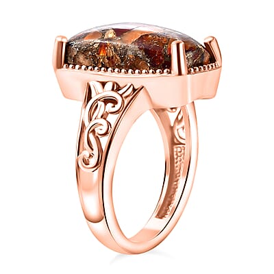 Matrix Fire Opal 4.65 ctw Solitaire Ring in 14K Rose Gold Over Copper with Magnet (Size 10.0)