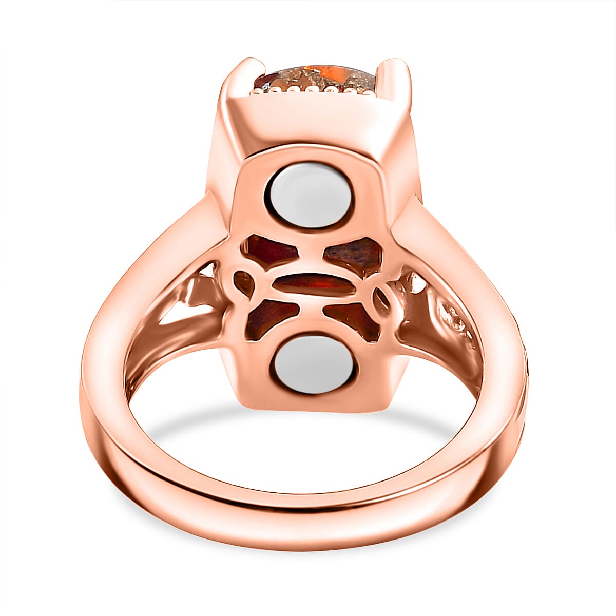 Matrix Fire Opal 4.65 ctw Solitaire Ring in 14K Rose Gold Over Copper with Magnet (Size 10.0)