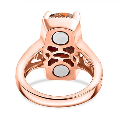 Matrix Fire Opal 4.65 ctw Solitaire Ring in 14K Rose Gold Over Copper with Magnet (Size 10.0)