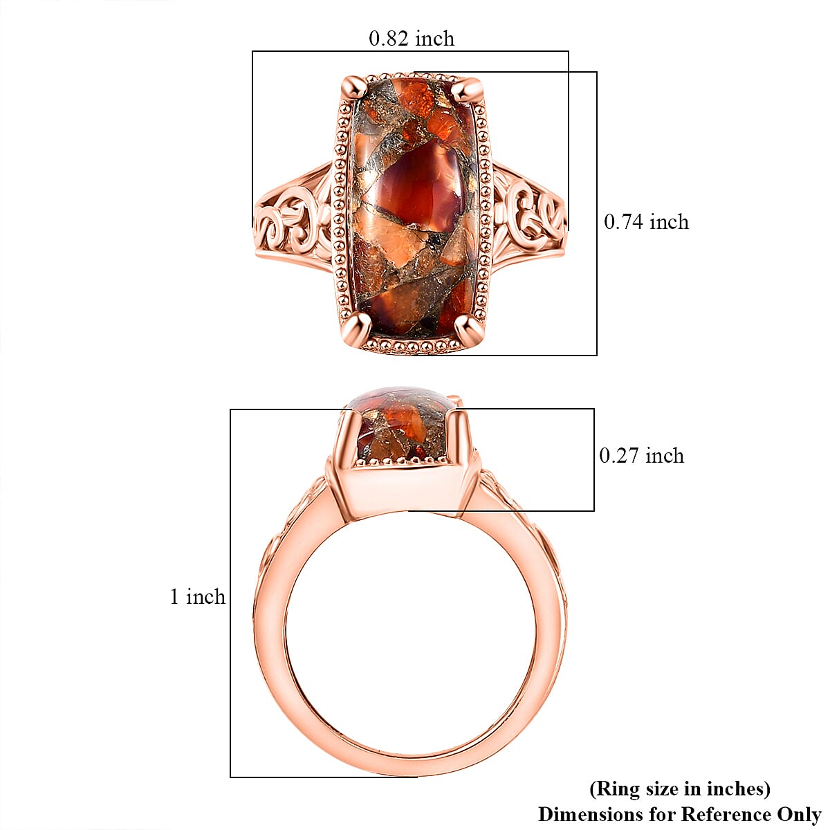 Matrix Fire Opal 4.65 ctw Solitaire Ring in 14K Rose Gold Over Copper with Magnet (Size 10.0)