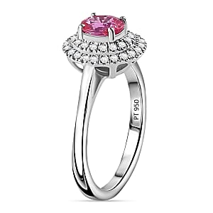 Rhapsody AAAA Padparadscha Sapphire and E-F VS Diamond 1.35 ctw Double Halo Ring in 950 Platinum (Size 10.0) 5.60 Grams