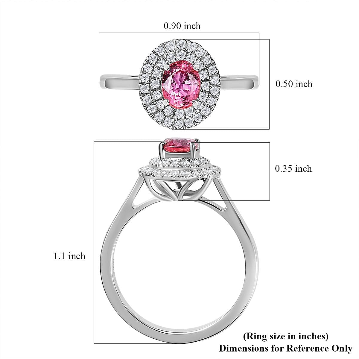 Certified & Appraised Rhapsody AAAA Padparadscha Sapphire and E-F VS Diamond 1.35 ctw Double Halo Ring in 950 Platinum (Size 7.0) 5.60 Grams image number 5