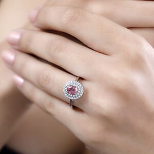 Certified & Appraised Rhapsody AAAA Padparadscha Sapphire and E-F VS Diamond 1.35 ctw Double Halo Ring in 950 Platinum (Size 8.0) 5.60 Grams