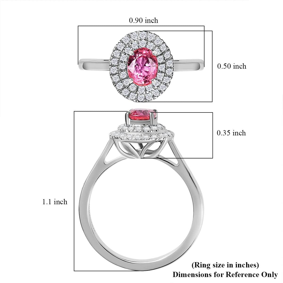 Doorbuster Rhapsody 950 Platinum AAAA Padparadscha Sapphire, Diamond (E-F, VS) (0.30 cts) Double Halo Ring (Size 8.0) (5.60 g) 1.35 ctw image number 5