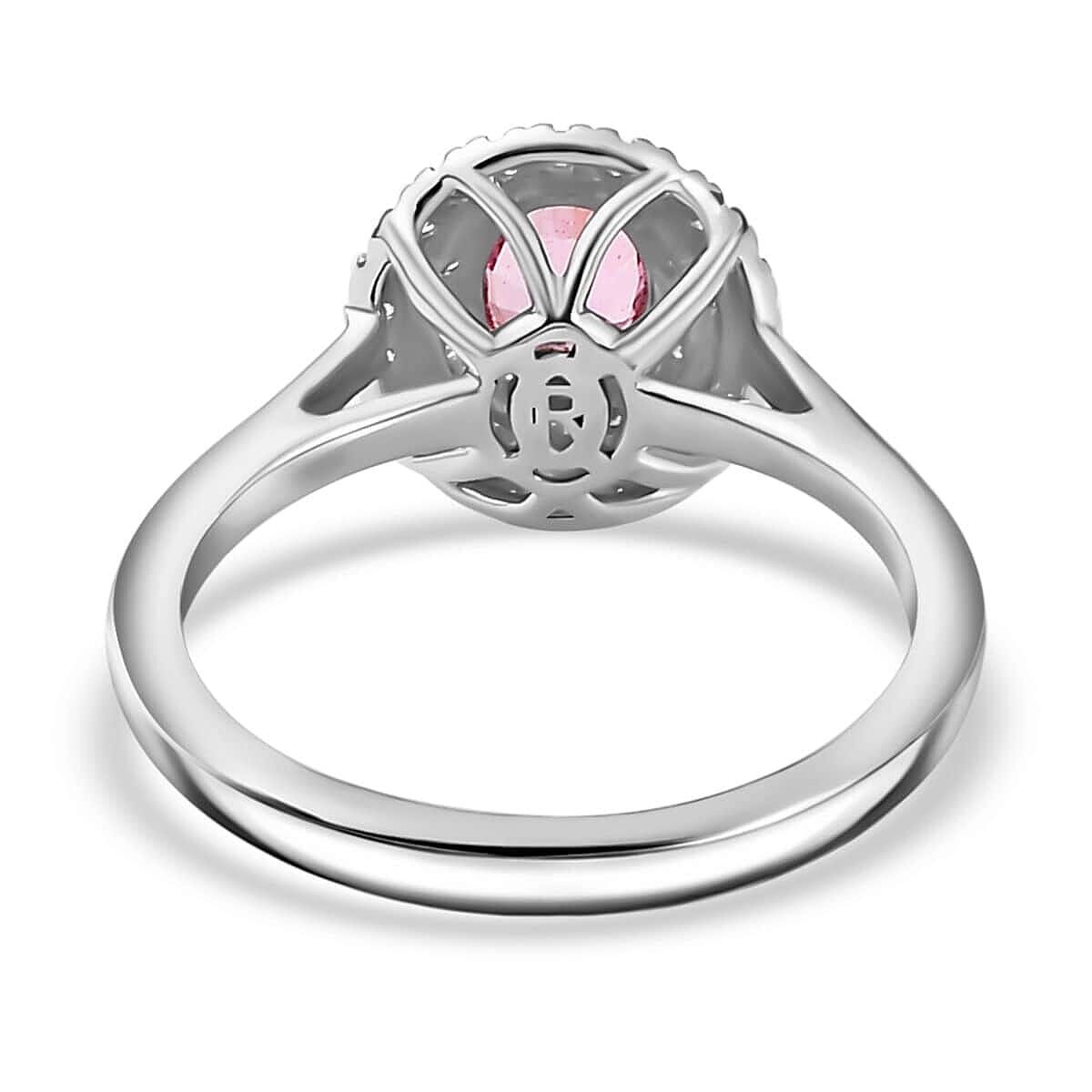 Certified & Appraised Rhapsody AAAA Padparadscha Sapphire and E-F VS Diamond 1.35 ctw Double Halo Ring in 950 Platinum (Size 8.5) 5.60 Grams image number 4