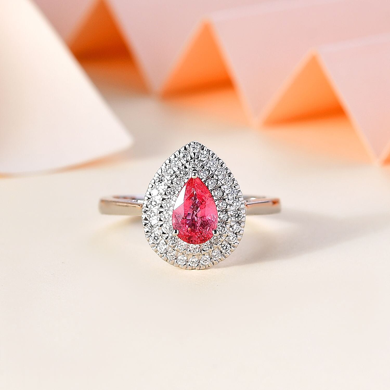 Certified & Appraised Rhapsody AAAA Padparadscha Sapphire and E-F VS Diamond 1.35 ctw Double Halo Ring in 950 Platinum (Size 8.0) 5.85 Grams