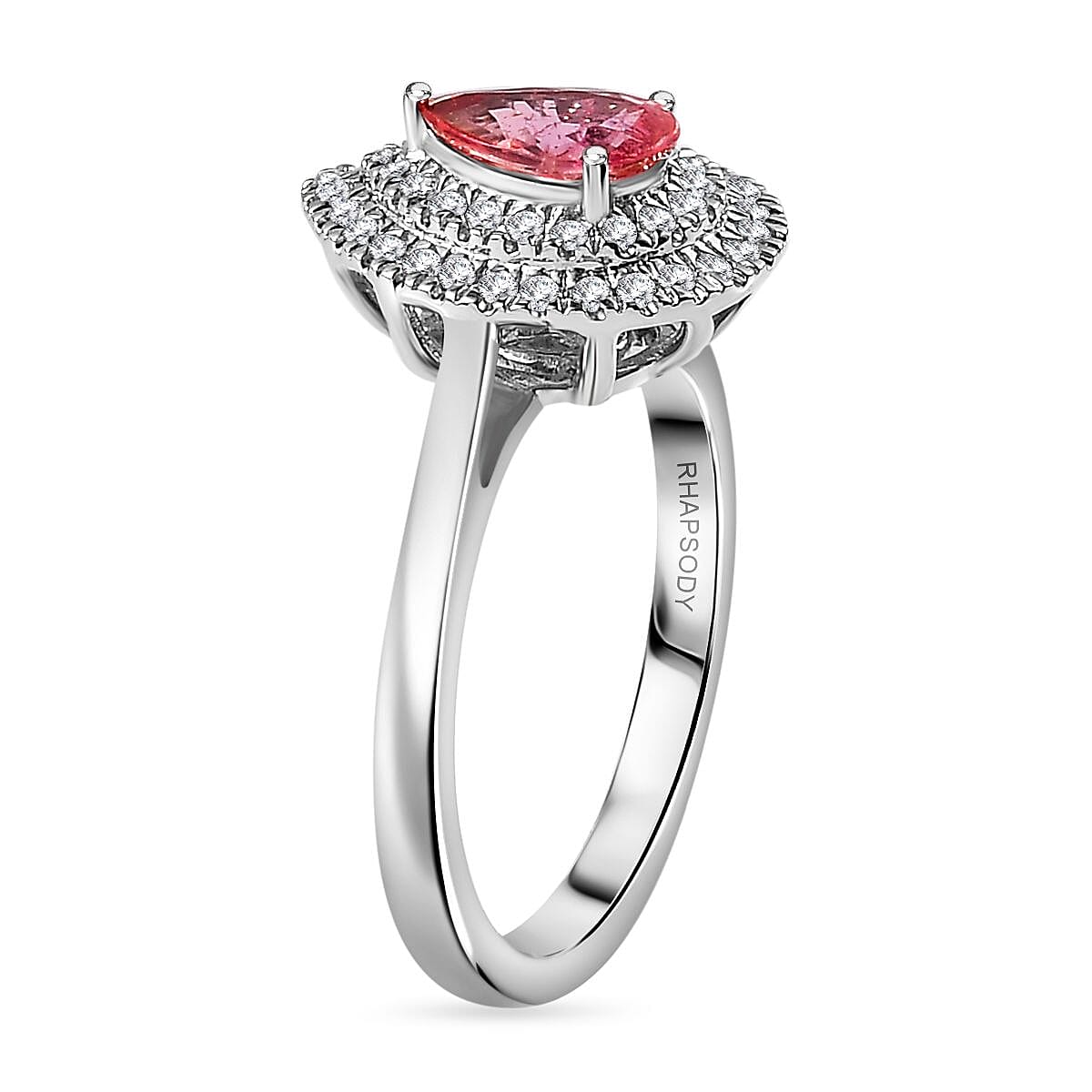 Certified & Appraised Rhapsody AAAA Padparadscha Sapphire and E-F VS Diamond 1.35 ctw Double Halo Ring in 950 Platinum (Size 8.0) 5.85 Grams
