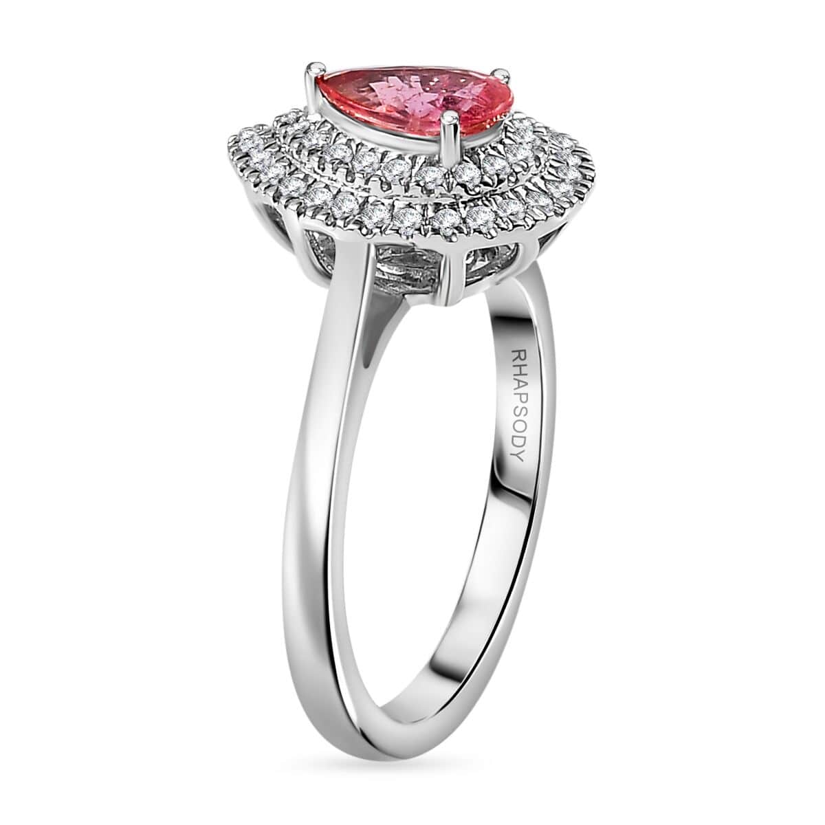 Certified & Appraised Rhapsody AAAA Padparadscha Sapphire and E-F VS Diamond 1.35 ctw Double Halo Ring in 950 Platinum (Size 8.0) 5.85 Grams image number 3