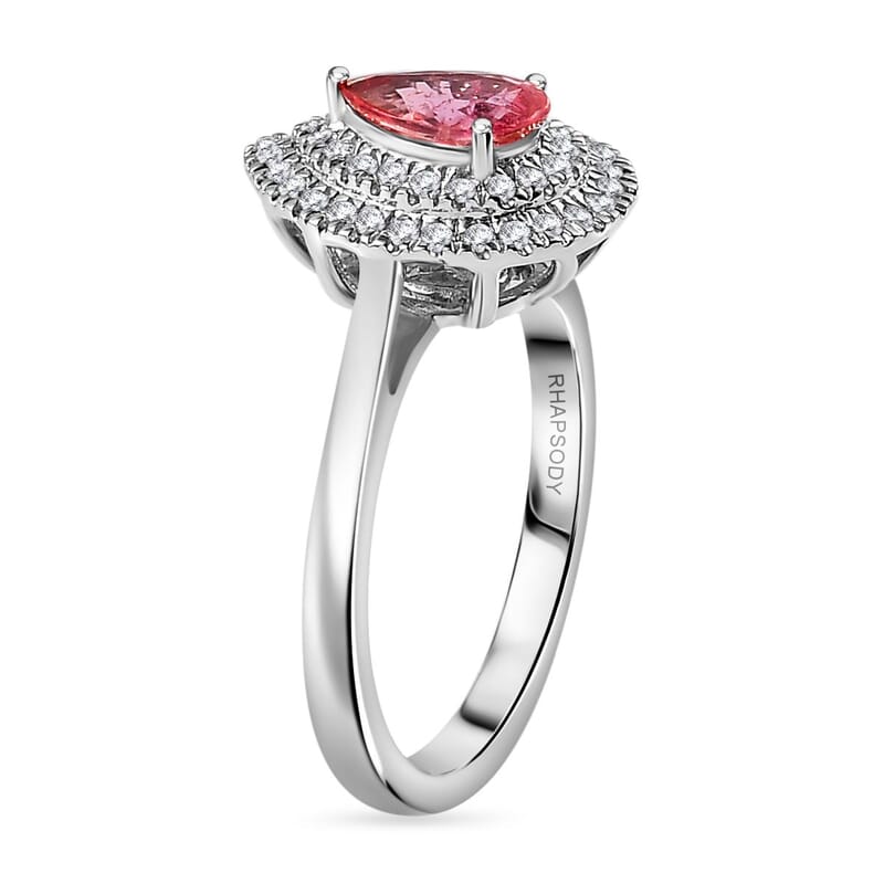 Certified & Appraised Rhapsody AAAA Padparadscha Sapphire and E-F VS Diamond 1.35 ctw Double Halo Ring in 950 Platinum (Size 8.0) 5.85 Grams