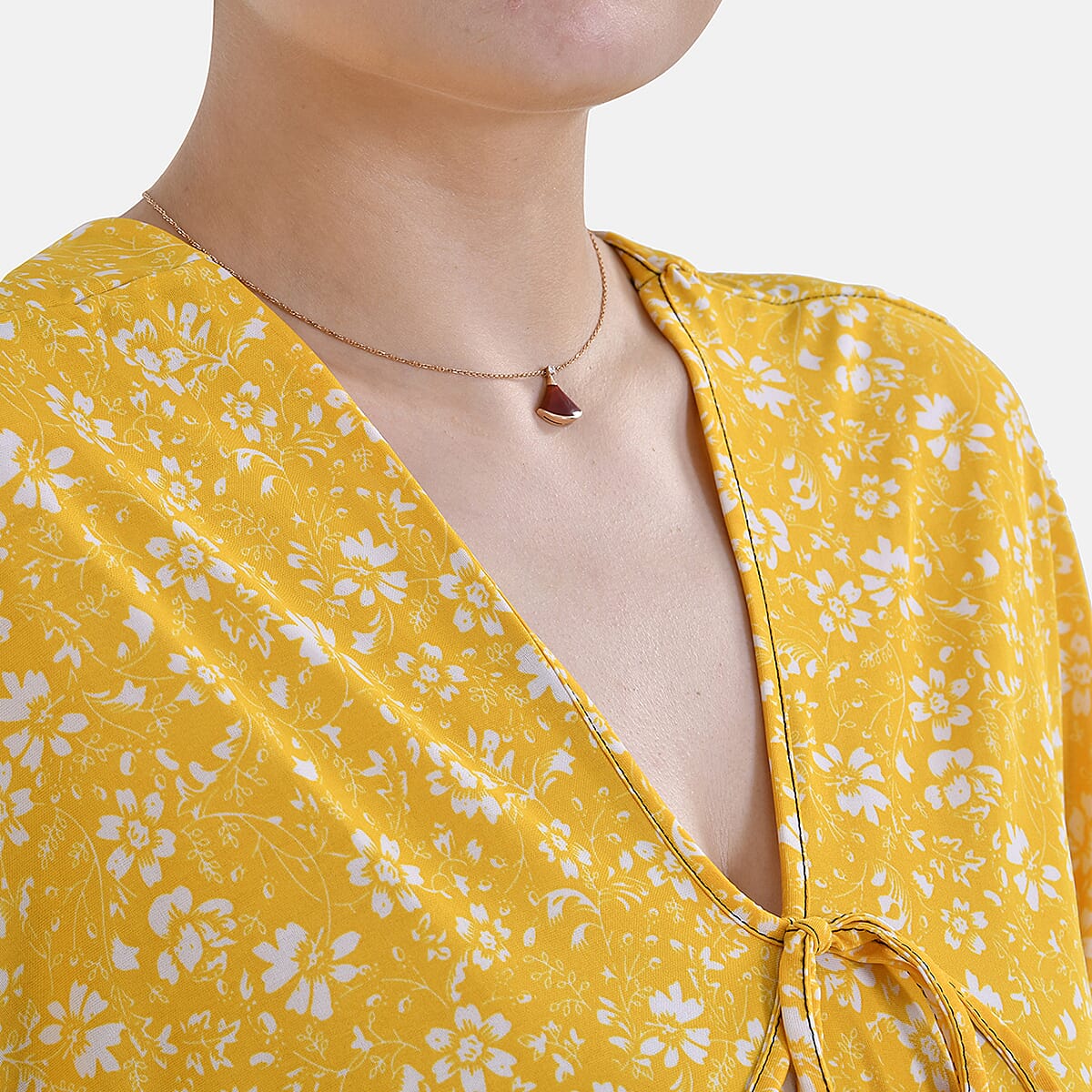 Tamsy Yellow Floral V-Neck Elastic Waist Kimono Sleeve Blouse