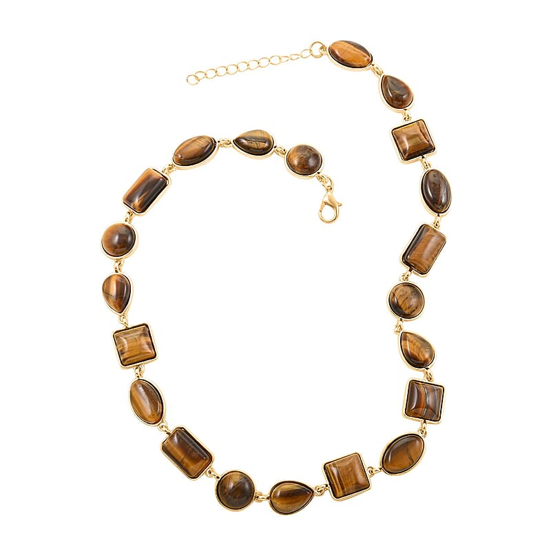 Yellow Tiger's Eye Necklace 18-20 Inches in Goldtone 160.00 ctw