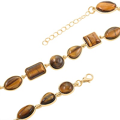 Yellow Tiger's Eye Necklace 18-20 Inches in Goldtone 160.00 ctw