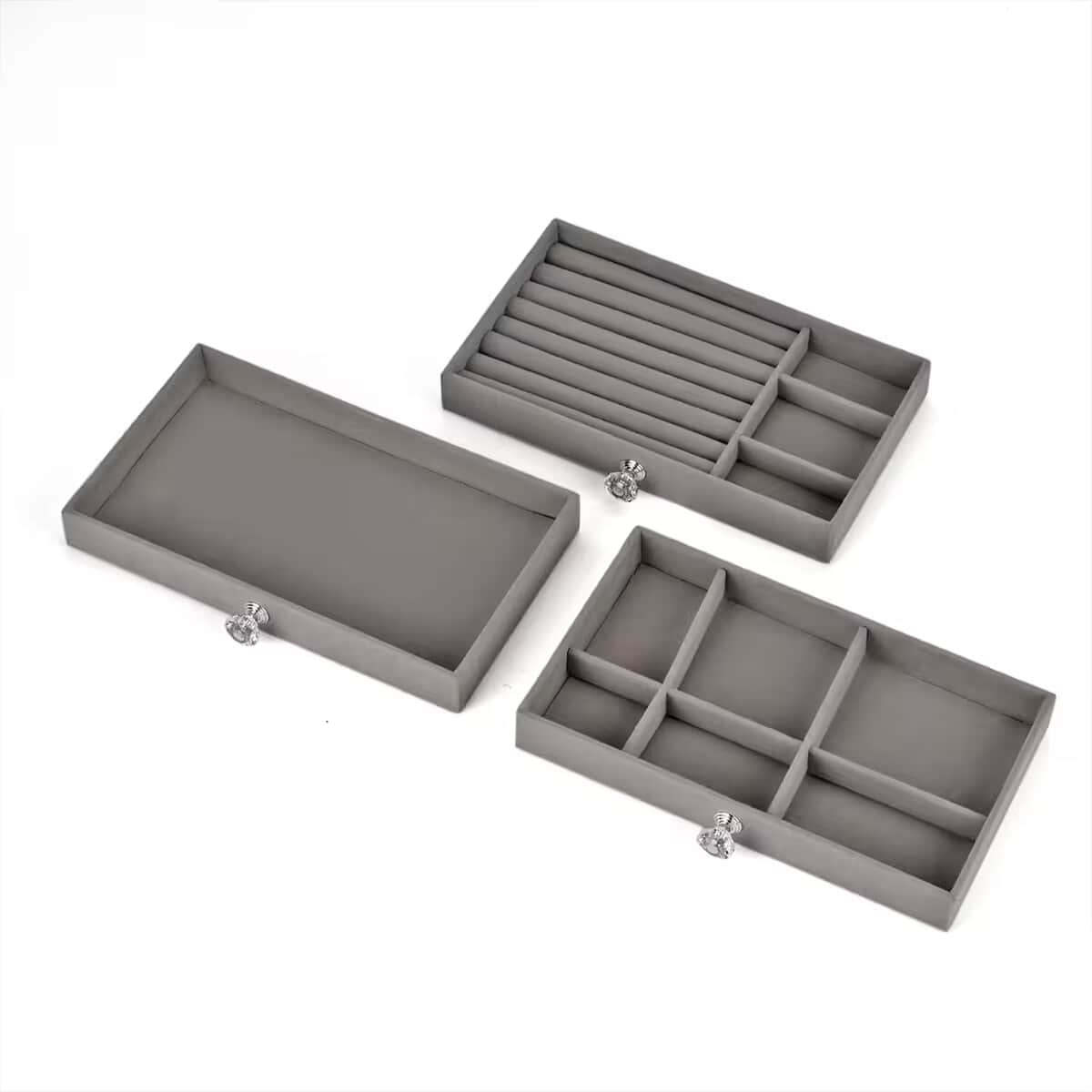 Gray 3 Layer Jewelry Organizer with Transparent Cover image number 0