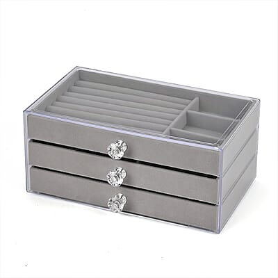Gray 3 Layer Jewelry Organizer with Transparent Cover