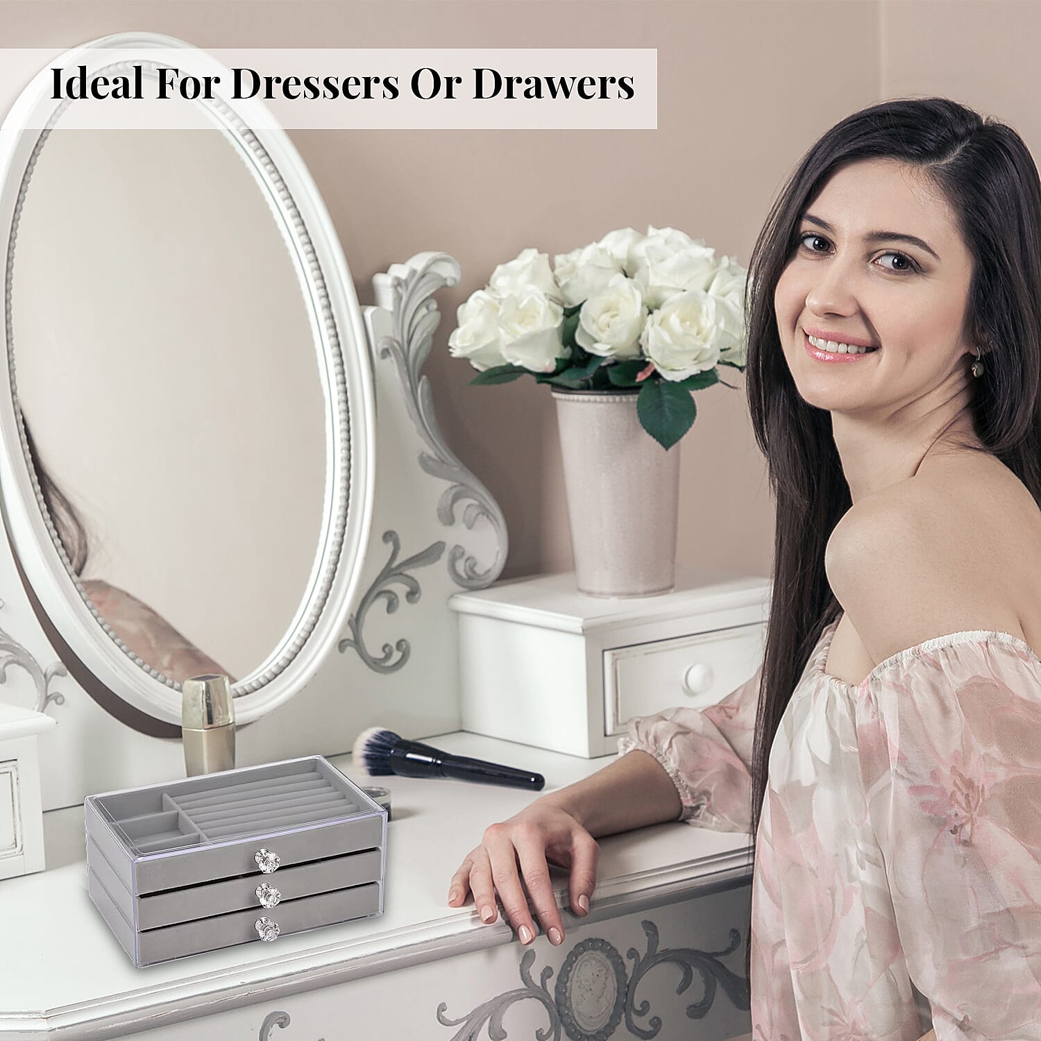 Gray 3 Layer Jewelry Organizer with Transparent Cover