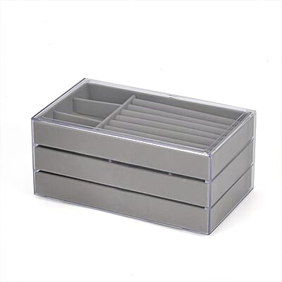 Gray 3 Layer Jewelry Organizer with Transparent Cover