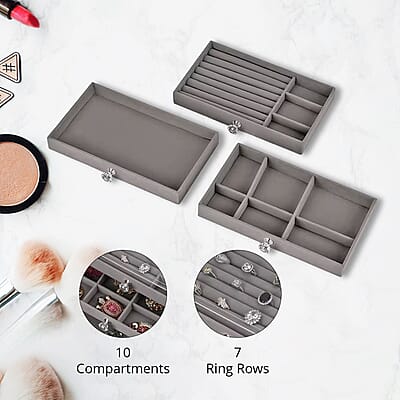 Gray 3 Layer Jewelry Organizer with Transparent Cover
